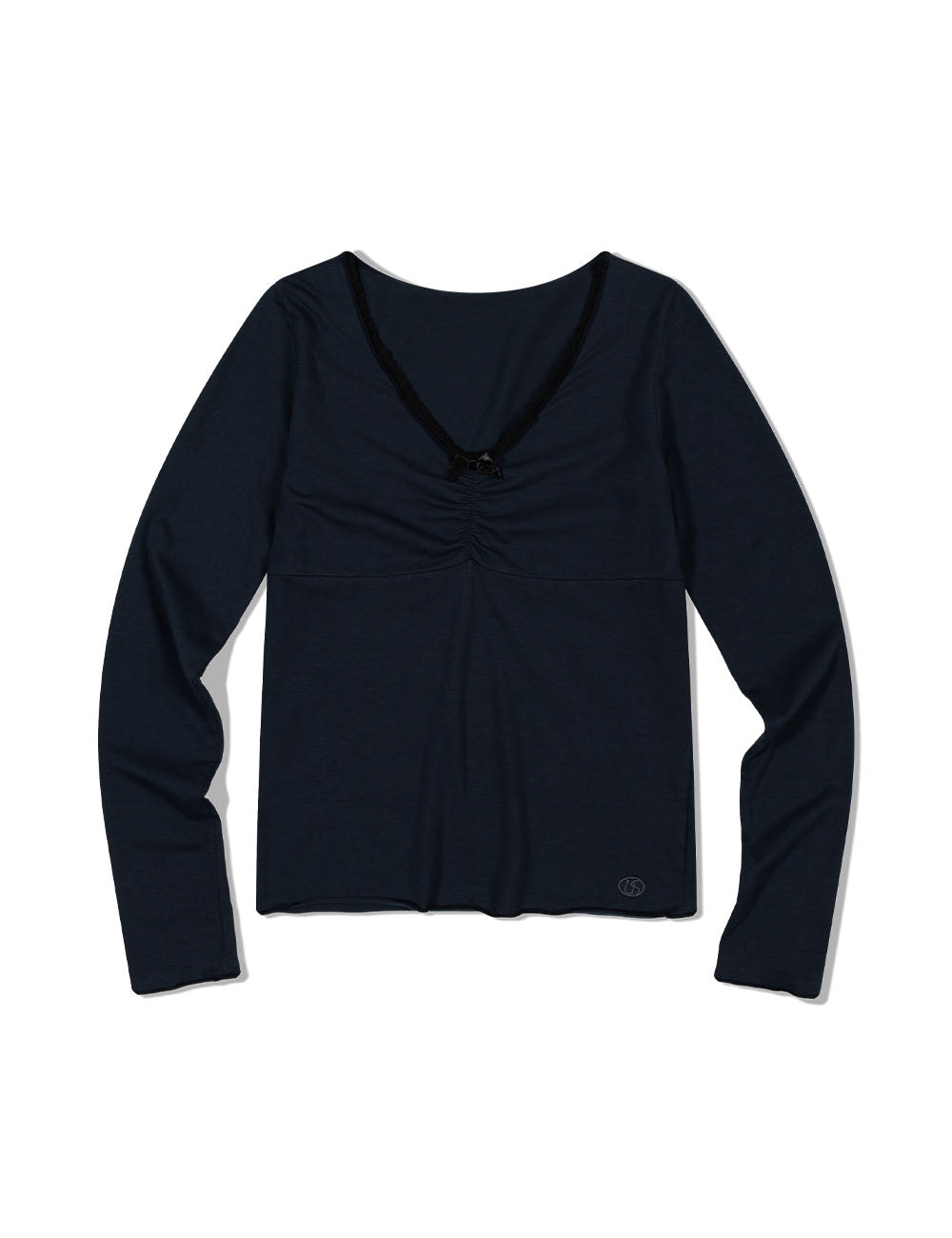 ugly-shadow-fw-24-lace-shirring-long-sleeve(navy)