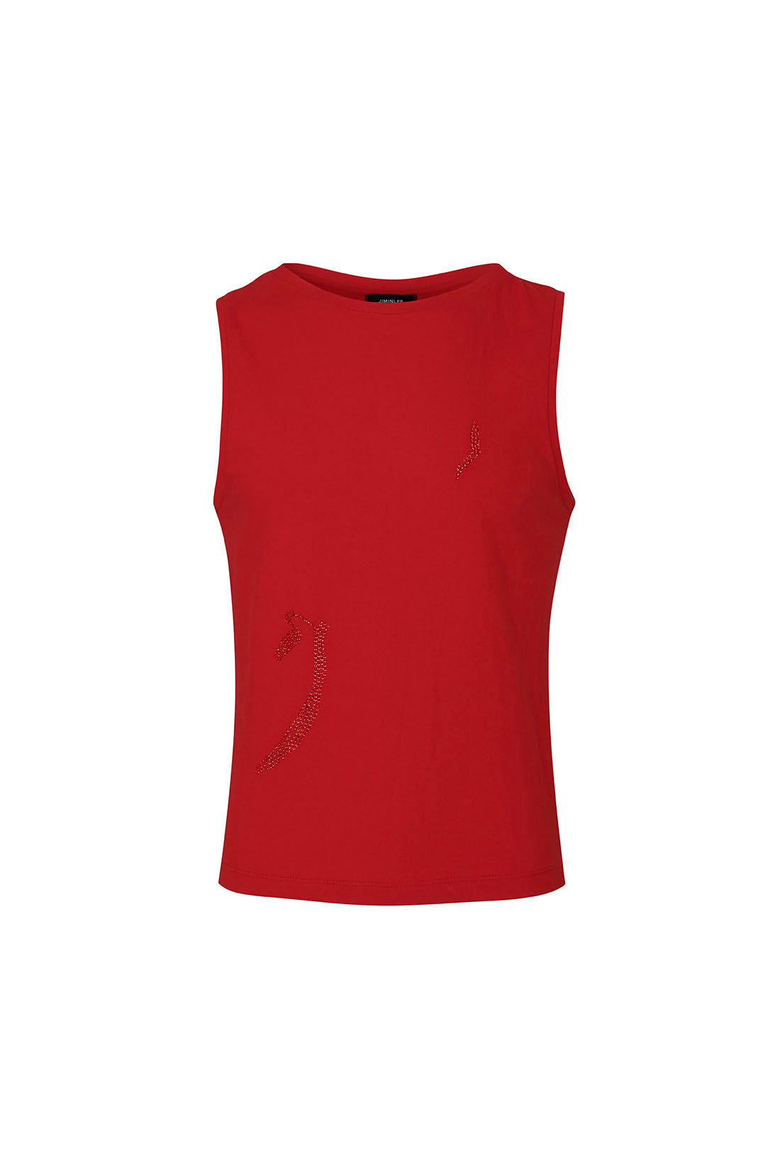 jiminlee-ss-24-rhinestone-drawing-sleeveless-top-red