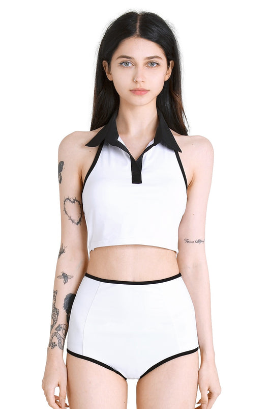 crevy-seasonless-2way-collar-contrast-stretch-crop-top-bikini-twopiece-set-(white)