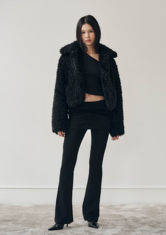 [SIS A] FW 24 LINE FUR LAYERED SKIRT PANTS / BLACK