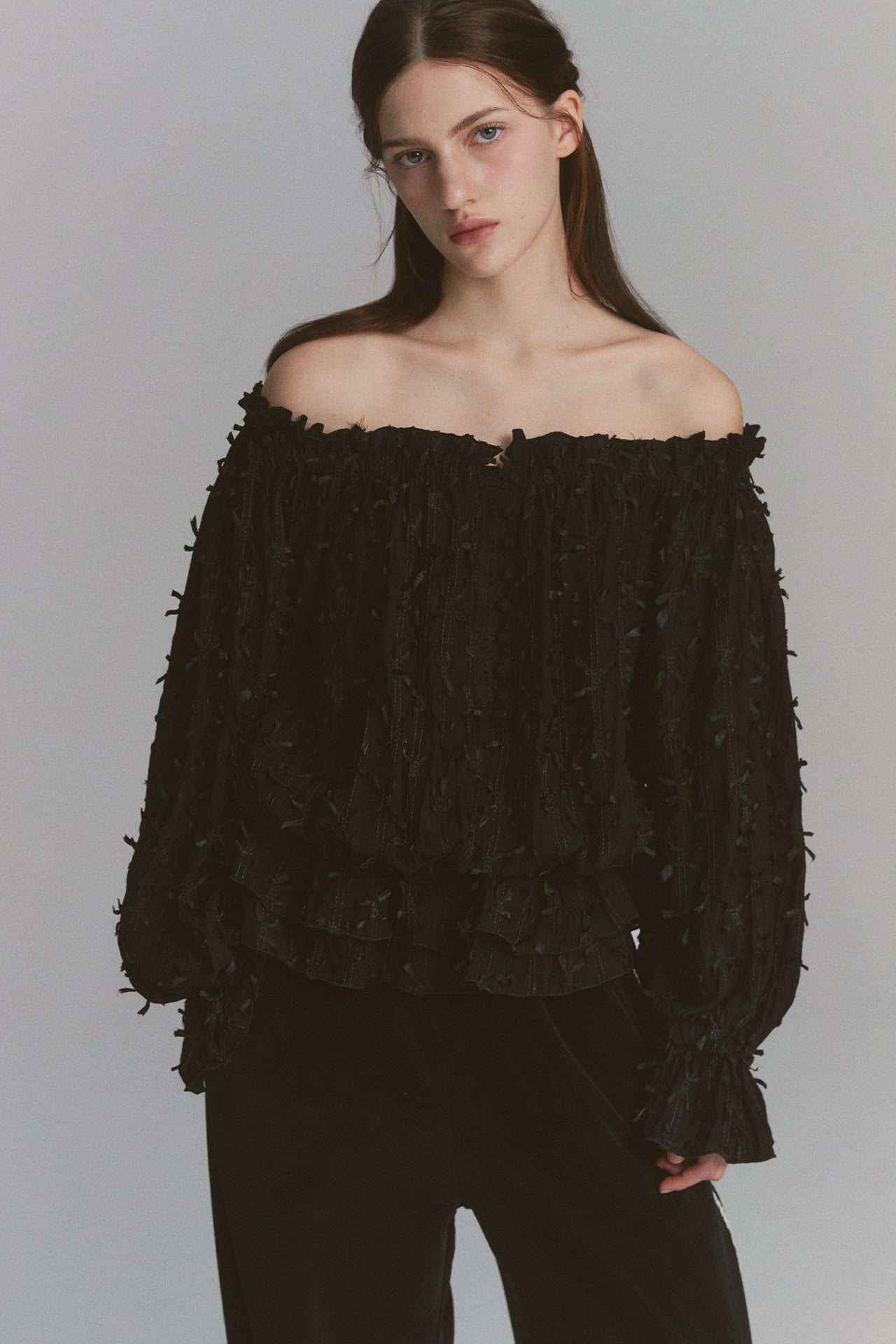 moilly-fw-24-feather-off-shoulder-blouse-black