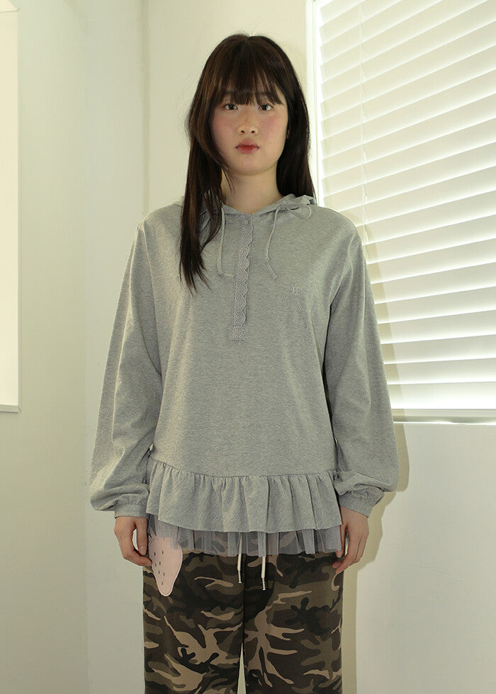 nofficialnoffice-ss-25-[preorder-ships-3/10]-embroidered-frill-hem-hoodie-melange-gray